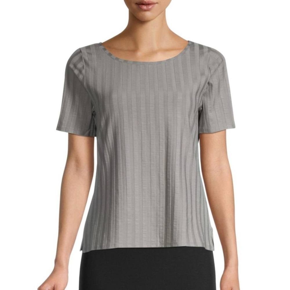 NWT EILEEN FISHER Ribbed Short-Sleeve Top Gray Size Medium